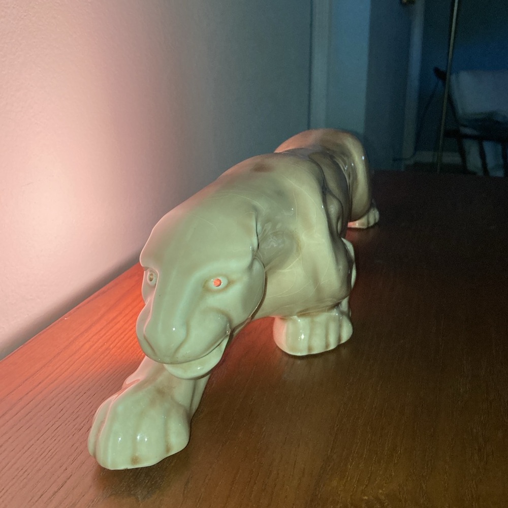 RARE 1950’s CERAMIC BEIGE PANTHER CAT TV MID CENTURY MODERN LAMP - Picture 3 of 16
